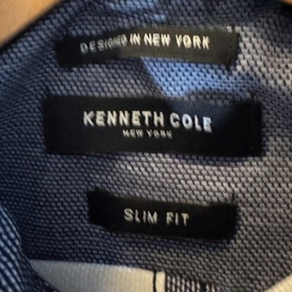 Kenneth Cole Slim Fit Button Down Men Blue White Dress Shirt - Medium - Picture 5 of 9